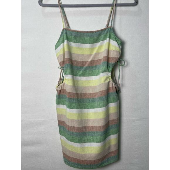 Aerie Linen Striped Mini Dress with Side Cutouts Size Small - Picture 7 of 10